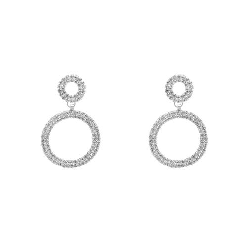 Round Stainless Steel Earrings with Synthetic Diamond for Women - White
