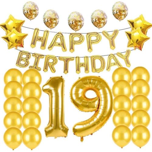19th Birthday Decorations Party Supplies,19th Birthday Balloons Gold