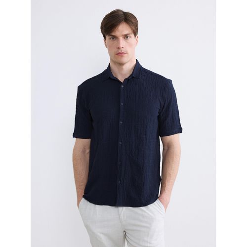 Collared Neck Short Sleeve Man Shirt