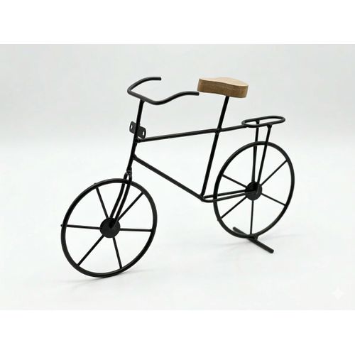 Metal Bike Decor, Black with Wooden Seat, Vintage Decorative Statue, Art Home Decor