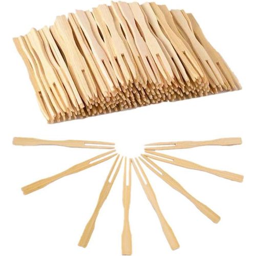 100PCS Disposable Wooden Fork Set – Natural Wood Fruit Forks for Parties, Catering & Food Serving