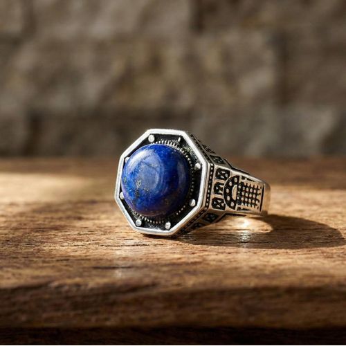 925 Sterling Silver Turkish Handmade Men's Luxury Ring - Lapis Lazuli Stone