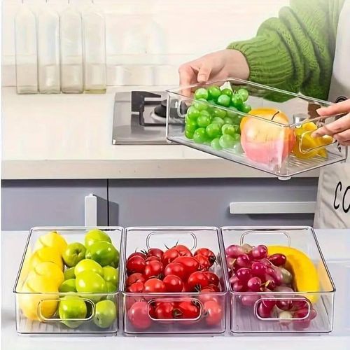 Clear Acrylic Refrigerator & Pantry Storage Bin with Built-in Handles