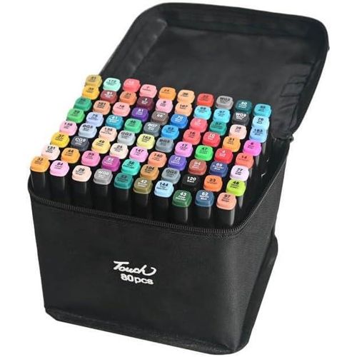 Touch 80-piece colored marker pens with double tip, alcohol felt manga drawing pen, double-sided art supplies set.
