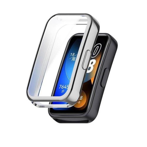 Protective Case Compatible with Huawei Band 8 / Band 9 / Band 10 with PC Built Screen Protector Hard Durable Frame Shock and Scratch Resistant Stylish Design Degree Protection For Watch (Silver)