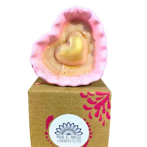 Heart Candle Jar – Strawberry Scent (Natural Honey Wax)