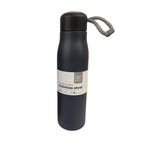 Vacuum insulated stainless steel Fashion sport 550ml - cap with elegant leather hand-carrying/leak proof lid - Navy blue bottle, able to take 8hrs hot and 20hrs cold (Mug 31)