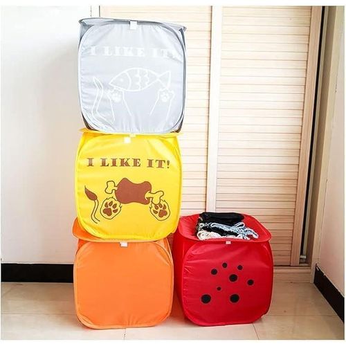 Large Canvas Storage Basket Foldable Cartoon Laundry Baskets Kids Toy Storage Dirty Clothes Organizer (Multicolor)