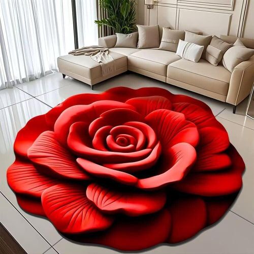 3D Flower Carpet (80x80cm) Soft Modern Floor Carpet for Bedroom, Salon and Corridor with Non-Slip Base, Easy to Wash and Clean for Home