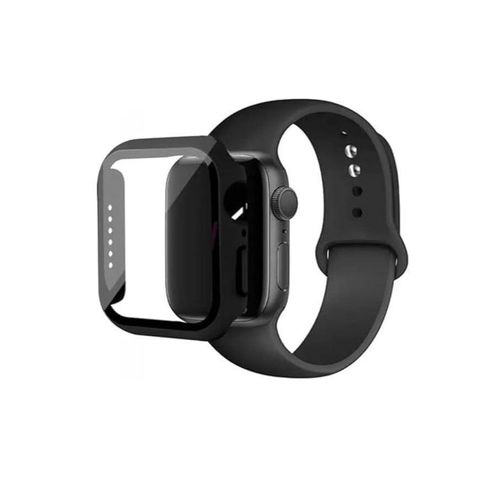 2 in 1 Silicone Band Strap Watch Band & Protective Case with Tempered Glass for Apple Watch Series 7,45mm (Black)
