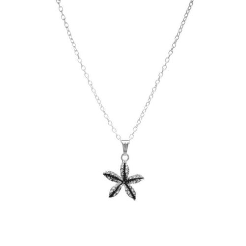 Stainless Steel Necklace with Synthetic Diamond Cloves Starfish Pendant for Women - Silver