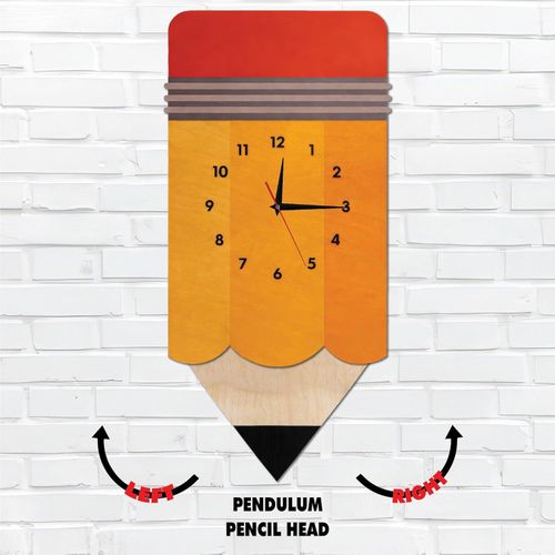 Pendulum Movable Wall Clock Pencil-Shaped Pillar with Moving Head, Bright Colors and High Quality, Quiet Movement, Easy to Hang, Adds Attractive Decoration and Suits All Taste
