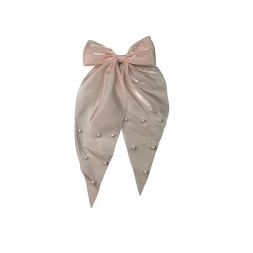 Semon Organza Ribbon Hair Clip White Pearls