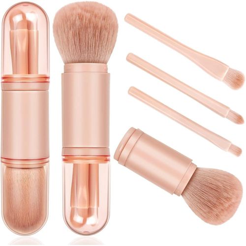 4-piece makeup brush set with dust cover, multi-colored