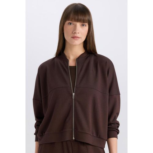 Relax Fit Asymmetric Collar Basic Zipped Soft Touch Sweatshirt