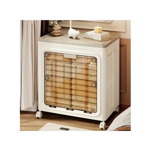 Large collapsible storage box with flip lid and wheels, home closet organizer, plastic storage box, wardrobe and blankets 80/120 L (58 x 39 x 68 cm)