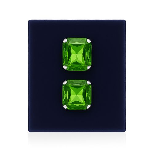 Emerald Green Rectangular Crystal Stud Earrings (Clip-on/Post Back)