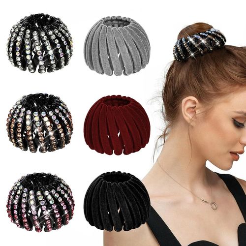 DI QIU REN 6 Pcs Expandable Bird Nest Clips Secure Ponytails and Hair Buns Flexible Spiral Design, Sparkling Accent Detail, Lightweight Hold, Quick Styling for Thick, Thin, Curly, Straight Textures