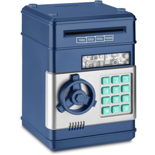 Piggy Bank Electronic Mini ATM for Kids Toy Safe Money Saving Box Coin Banks Password Code Lock for Children Boys Girls Ideal Gift Navy Blue