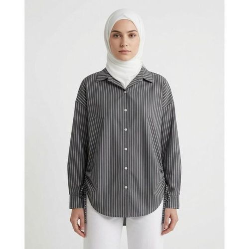 Gathered Side Detail Shirt-Grey