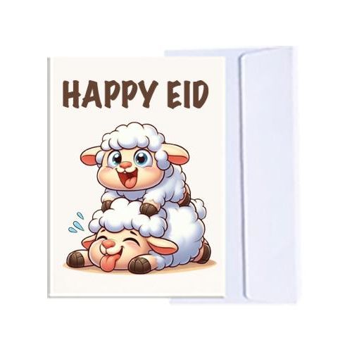 Eid-Al-Adha Greeting Card with Envelope, Cute Lamb Design, Festive Theme n/