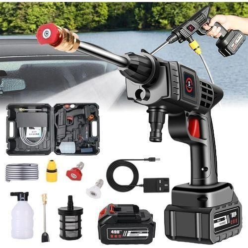 Portable High Pressure Washer with Two Batteries and 5M Tube, Wireless Car Pressure Washer Gun, Rechargeable Mini Pressure Washer for Cleaning Cars, Floors