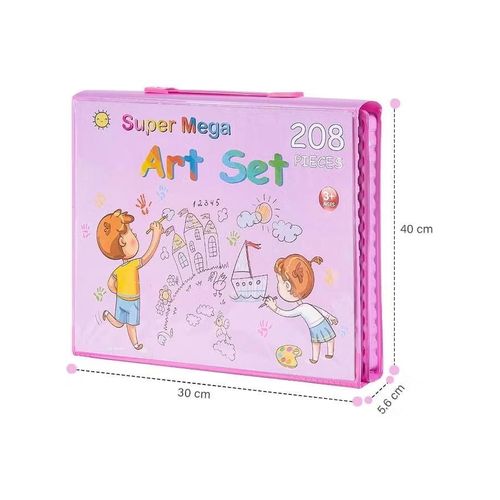 208 Pieces Painting Set, Professional Folding Art Set for Kids with Portable Double-Sided Easel, Ideal Gift for Kids, School Art Supplies, Students, Beginners (Pink)