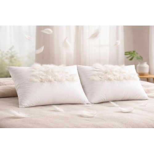 وسادتان فاخرتان من ريش النعام ناعمتان تسمحان بمرور الهواء بجودة فندقية ممتازة مضادة للحساسية مريحة تدعم الرقبة وسادة نوم بيضاء