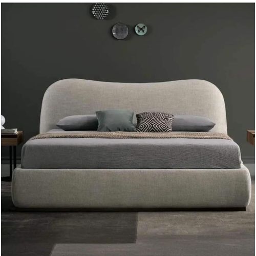Modern Upholstered Bed (160 cm) – Premium Velvet Beige Bed Frame with Muski Wood Slats