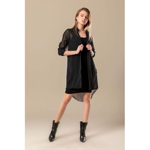 High Low Buttoned Down Shirt - Black & Heather Grey