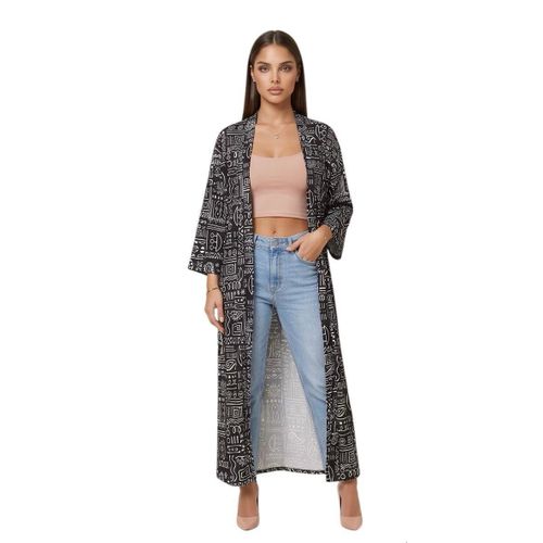 Women’s Long Printed Viscose Kimono – Open Front