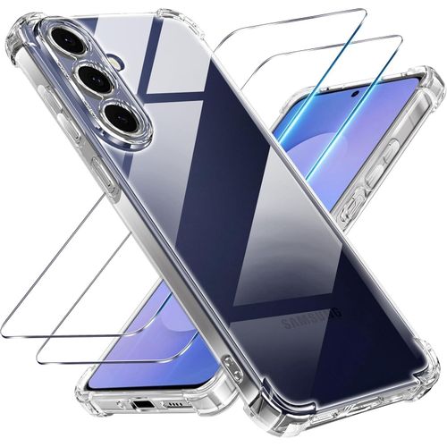 d Tempered Glass for Samsung Galaxy S25 FE Built-in Air CushionAnti-Yellowing Soft TPU Bumper Case Cover for Samsung S25 FE 5G, Transparent