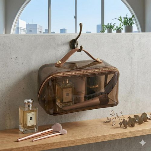 BEAUTY BAG - Transparent leather makeup bag with elegant style, light and easy to carry to organize essential beauty tools, allows clear view of items for convenient and quick access daily