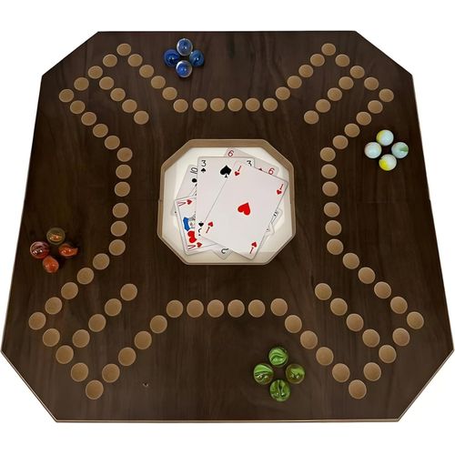 4-Player Jackaro Number Playing Card Foldable for Strategic Planning, Soft Brown Wood & Plastic, 57 * 2 cm + 16 Marble Balls