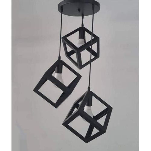 Black metal chandelier with 3 bulbs – 45×45×70 cm