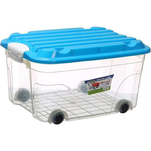 Monica Plastic School Supplies Box with Wheel, 21 Liter - Blue