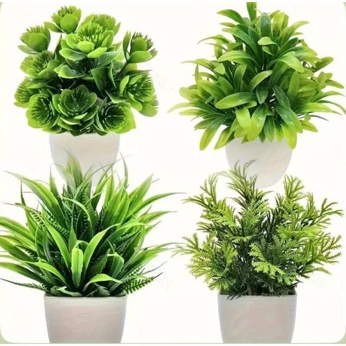 Modern Artificial Plant Decor with Elegant White Pots and Dense Green Leaves – Luxury Decorative Faux Plants for Living Room, Kitchen, Bathroom, Office & Photography Backgrounds
