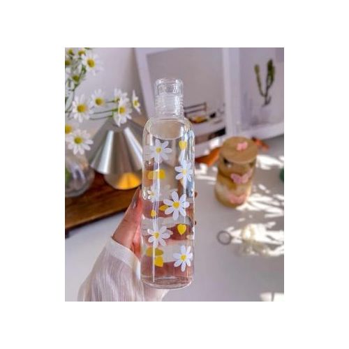 A delightful, transparent sunflower-themed water bottle with a secure snap-on cap - 500ml