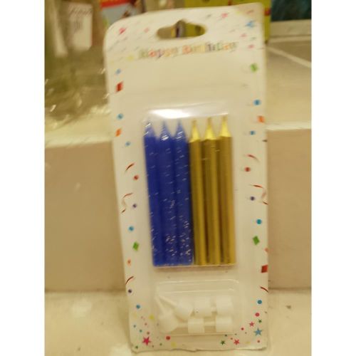 Celebration Candles 6-Pack Gold & Blue Elegant Decorative Cake Toppers for Birthday Parties & Special Occasions - Unforgettable Festive Decor