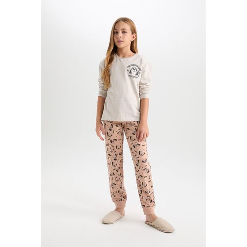 Regular Fit Pyjamas Set Printed Long Sleeve Cotton Top Patterned Elastic Waist Uzun Bottom Girls'