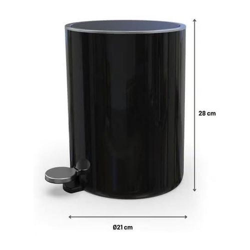 Soft Close Pedal 5 Liter Trash Bin with Removable Inner Bucket – Durable Acrylic Bathroom & Kitchen Waste Bin, 28 cm Height × 21 cm Diameter (Black)