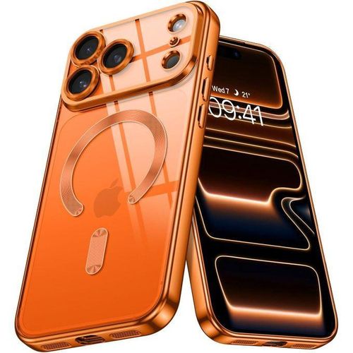 Clear for iPhone 17 Pro Max Case 2025, Phone Case iPhone 17 Pro Max 6.9 with MagSafe, Magnetic Plated Slim Lightweight Soft Electroplated Shockproof Bumper Protective Cover, Cosmic Orange