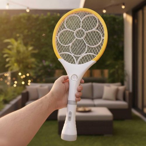 2-in-1 Rechargeable Electric Mosquito Swatter & Fly Bug Zapper with LED Flashlight