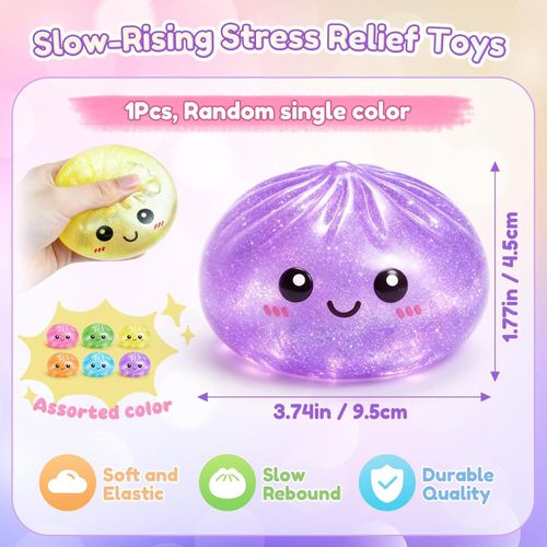 Dumpling Squishies,3.4inch Colorful Dumpling Stress Balls, Fidget Sensory Toy, Squeeze Dough Ball Stress Relief Hand Toys with Food Steamer,Dumpling Squishy Mystery Box, 2 Colors Random (1pack)