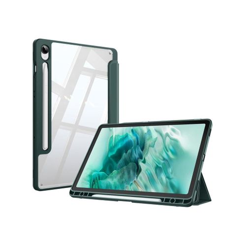 Case for Galaxy Tab S10 Lite/S10 FE/S9 FE/S9, Samsung Galaxy Tab S10 Lite/S10 FE/S9 case, 10.9-inch tablet case, tri-fold stand with pen holder, flexible transparent back cover with auto sleep function, green