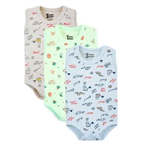 Funny Bunny Pack of 3 Cotton Sleeveless Bodysuit for Baby Boy