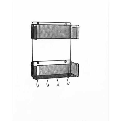 Two-tier rust-resistant metal rack with 4 hooks and 2 double-sided brackets, multi-colored