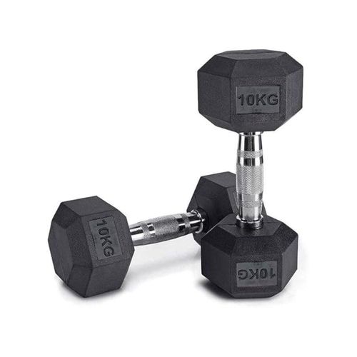 10kg Hexagonal Fixed Dumbbell, Rubberized, 2-Piece Set, for Home and Commercial Use in Exercise, Black
