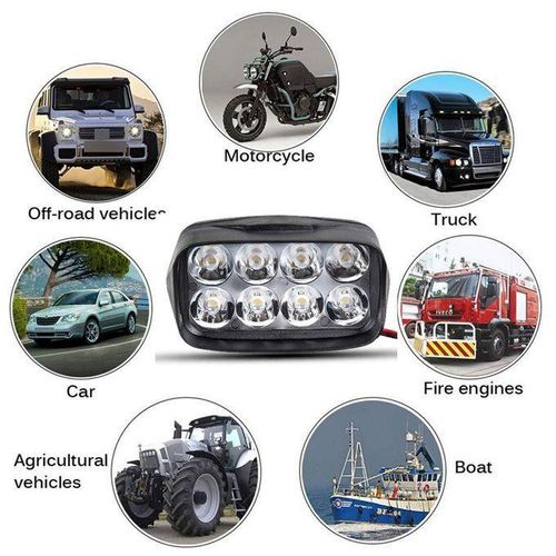 8 LED Flash Light for Cars and Motorcycles - 12V White/Black