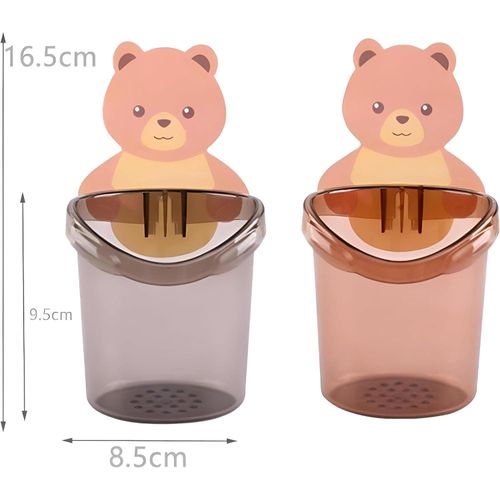 Bathroom Accessories - Teddy Bear Wall Mount Storage Rack, Punch-Free Toothbrush and Cup Organizer for a Tidy and Stylish Bathroom Space (4 piece of the color shown)